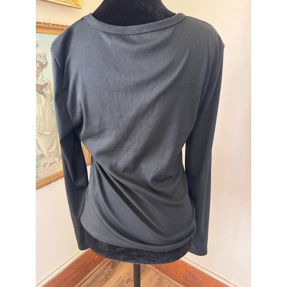 Ribbed Long Sleeve Top Black Fitted Stretch Crew Neck Size Large - Picture 2 of 8